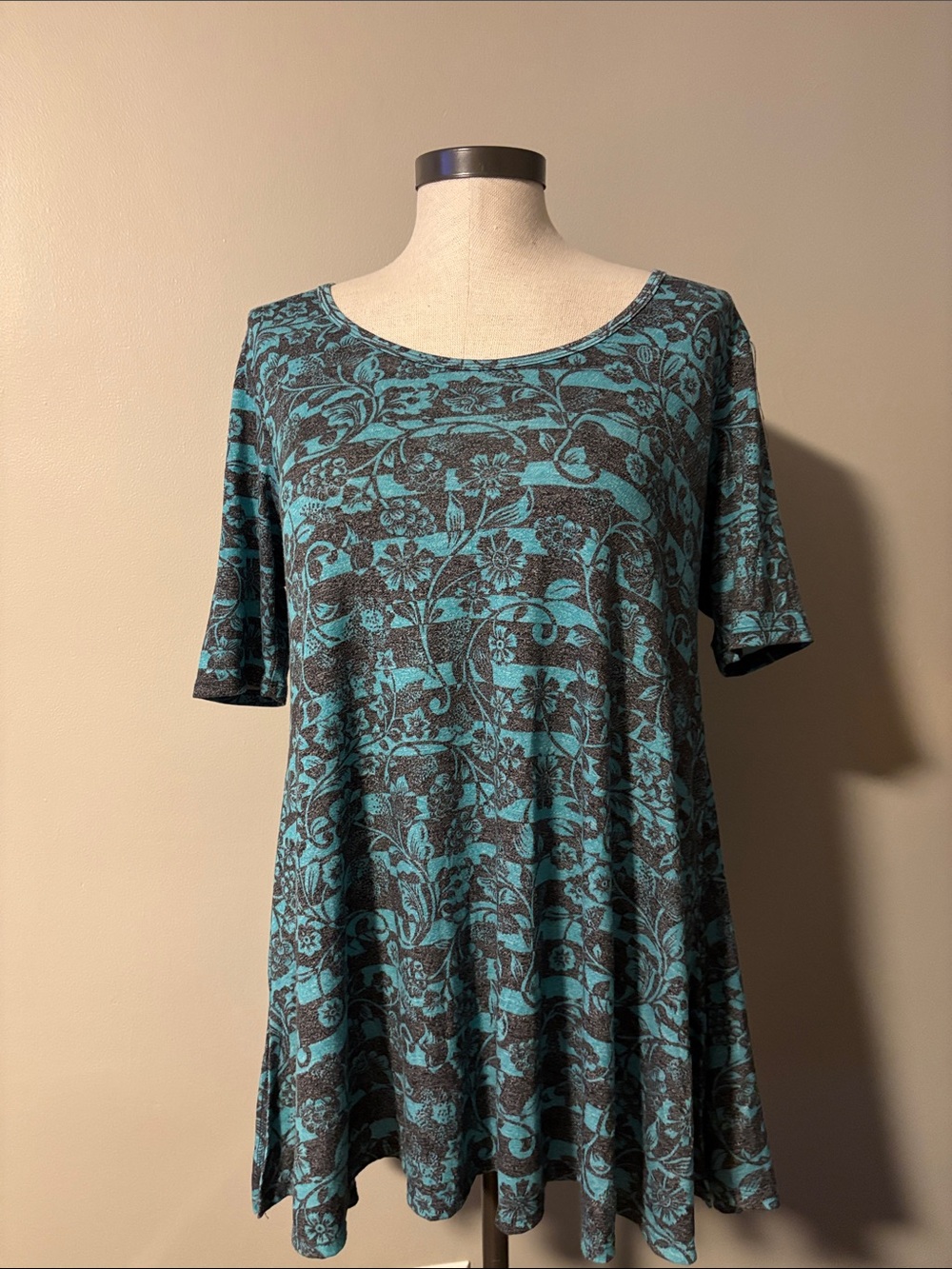 LuLaRoe Teal and Charcoal Floral Swing Tunic